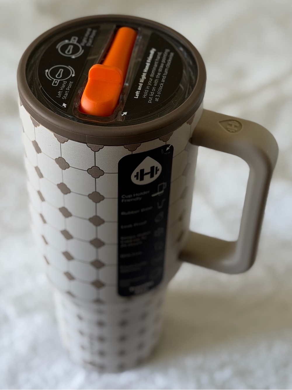 Hydrojug 32OZ MOSAIC White Beige Tan + Gold Accent tile Camo lid Traveler